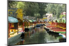 Colourful Boats at the Floating Gardens in Xochimilco-John Woodworth-Mounted Photographic Print