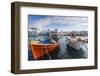 Colourful boats in harbour, whitewashed Mykonos Town (Chora) with windmills and churches, Mykonos, -Eleanor Scriven-Framed Photographic Print