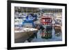 Colourful boats in Vancouver Harbour near the Convention Centre, Vancouver, British Columbia, Canad-Frank Fell-Framed Photographic Print