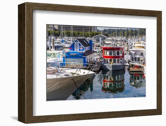 Colourful boats in Vancouver Harbour near the Convention Centre, Vancouver, British Columbia, Canad-Frank Fell-Framed Photographic Print