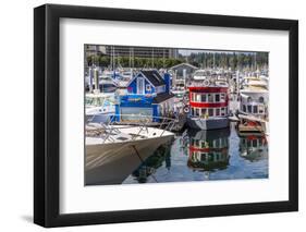 Colourful boats in Vancouver Harbour near the Convention Centre, Vancouver, British Columbia, Canad-Frank Fell-Framed Photographic Print