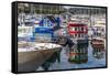 Colourful boats in Vancouver Harbour near the Convention Centre, Vancouver, British Columbia, Canad-Frank Fell-Framed Stretched Canvas