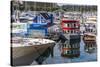 Colourful boats in Vancouver Harbour near the Convention Centre, Vancouver, British Columbia, Canad-Frank Fell-Stretched Canvas