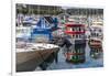 Colourful boats in Vancouver Harbour near the Convention Centre, Vancouver, British Columbia, Canad-Frank Fell-Framed Photographic Print