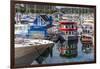 Colourful boats in Vancouver Harbour near the Convention Centre, Vancouver, British Columbia, Canad-Frank Fell-Framed Photographic Print