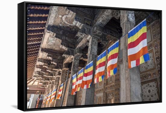 Colourful Buddhist Flags Adorning Columns-Charlie-Framed Stretched Canvas