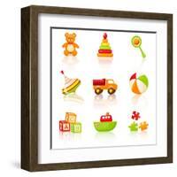 Colourful Children'S Toys Icons-Rainledy-Framed Art Print