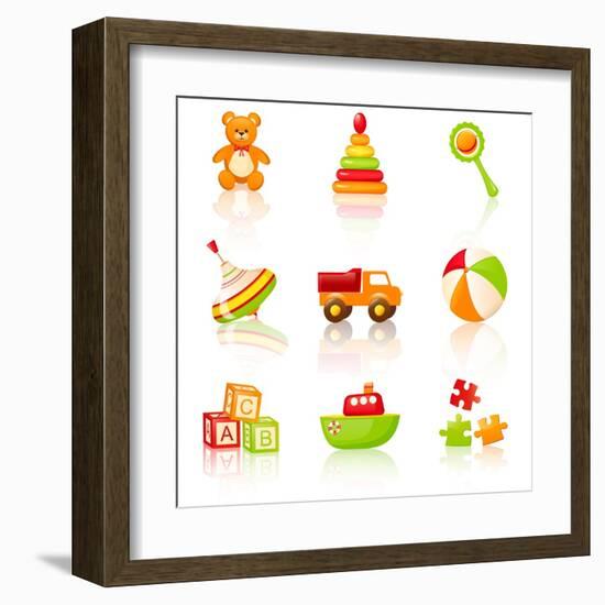 Colourful Children'S Toys Icons-Rainledy-Framed Art Print