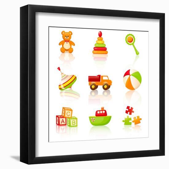 Colourful Children'S Toys Icons-Rainledy-Framed Art Print