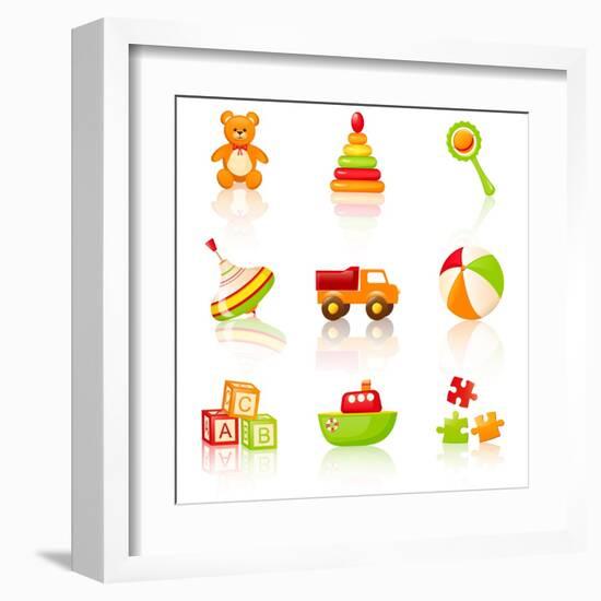 Colourful Children'S Toys Icons-Rainledy-Framed Art Print