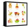 Colourful Children'S Toys Icons-Rainledy-Framed Stretched Canvas