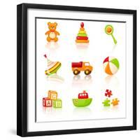 Colourful Children'S Toys Icons-Rainledy-Framed Art Print