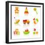 Colourful Children'S Toys Icons-Rainledy-Framed Art Print