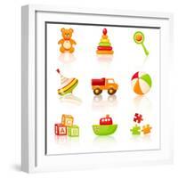 Colourful Children'S Toys Icons-Rainledy-Framed Art Print