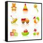 Colourful Children'S Toys Icons-Rainledy-Framed Stretched Canvas