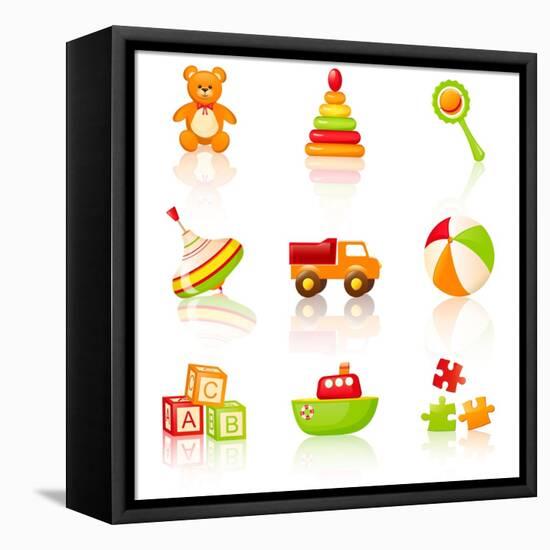 Colourful Children'S Toys Icons-Rainledy-Framed Stretched Canvas