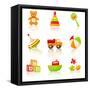 Colourful Children'S Toys Icons-Rainledy-Framed Stretched Canvas