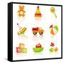 Colourful Children'S Toys Icons-Rainledy-Framed Stretched Canvas