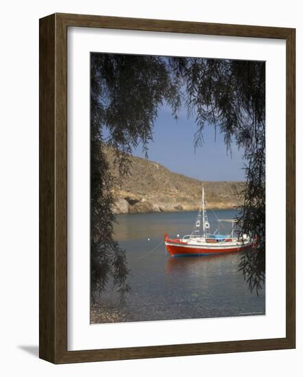 Colourful Fishing Boat on Sea, Kato Zakro, East Coast, Crete, Greek Islands, Greece-Eitan Simanor-Framed Photographic Print