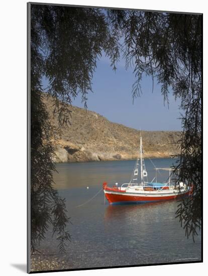 Colourful Fishing Boat on Sea, Kato Zakro, East Coast, Crete, Greek Islands, Greece-Eitan Simanor-Mounted Photographic Print