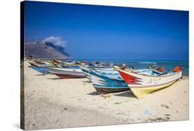 Colourful Fishing Boats in Qalansia on the West Coast of the Island of Socotra, Yemen, Middle East-Michael Runkel-Stretched Canvas