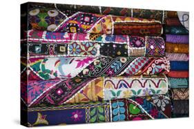 Colourful Hand Woven Fabrics at Mapusa Market, Goa, India, Asia-Yadid Levy-Stretched Canvas