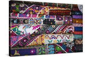 Colourful Hand Woven Fabrics at Mapusa Market, Goa, India, Asia-Yadid Levy-Stretched Canvas