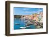 Colourful houses and boats at Marina Corricella, Procida island, Naples bay, Naples province-Paolo Graziosi-Framed Photographic Print