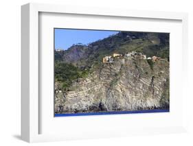Colourful houses and cliffs atop rocky promontory, Corniglia, Cinque Terre, UNESCO World Heritage S-Eleanor Scriven-Framed Photographic Print