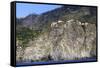 Colourful houses and cliffs atop rocky promontory, Corniglia, Cinque Terre, UNESCO World Heritage S-Eleanor Scriven-Framed Stretched Canvas