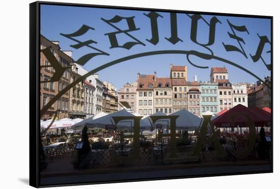 Colourful Houses of the Old Town Square Viewed Through a Cafe Window, Old Town, Poland-Gavin Hellier-Framed Stretched Canvas