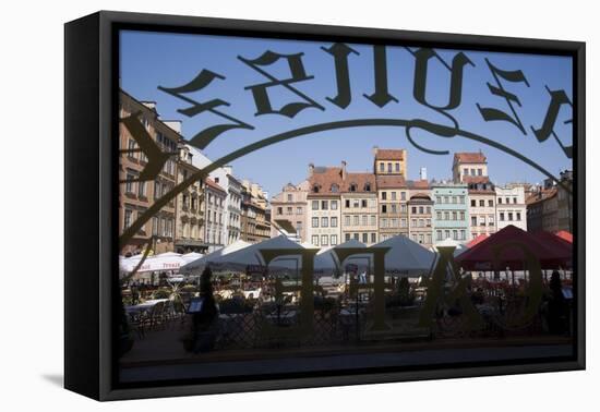 Colourful Houses of the Old Town Square Viewed Through a Cafe Window, Old Town, Poland-Gavin Hellier-Framed Stretched Canvas