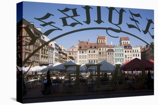 Colourful Houses of the Old Town Square Viewed Through a Cafe Window, Old Town, Poland-Gavin Hellier-Stretched Canvas