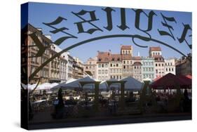 Colourful Houses of the Old Town Square Viewed Through a Cafe Window, Old Town, Poland-Gavin Hellier-Stretched Canvas