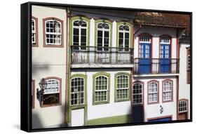 Colourful Houses, Ouro Preto, UNESCO World Heritage Site, Minas Gerais, Brazil, South America-Ian Trower-Framed Stretched Canvas