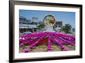 Colourful Lanterns around the King Seong Statue, Buyeo, South Korea, Asia-Michael-Framed Photographic Print