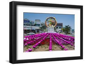 Colourful Lanterns around the King Seong Statue, Buyeo, South Korea, Asia-Michael-Framed Photographic Print