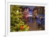 Colourful lights on Christmas trees and ornaments at dusk, Colmar, Haut-Rhin department, Alsace, Fr-Roberto Moiola-Framed Photographic Print