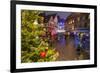 Colourful lights on Christmas trees and ornaments at dusk, Colmar, Haut-Rhin department, Alsace, Fr-Roberto Moiola-Framed Photographic Print