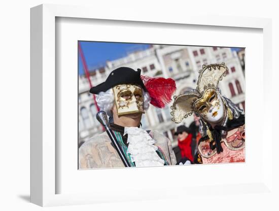 Colourful masks and costumes of the Carnival of Venice, famous festival worldwide, Venice, Veneto, -Roberto Moiola-Framed Photographic Print