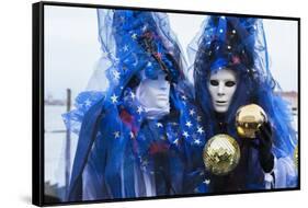 Colourful masks and costumes of the Carnival of Venice, famous festival worldwide, Venice, Veneto, -Roberto Moiola-Framed Stretched Canvas