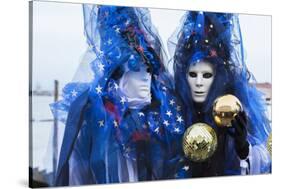 Colourful masks and costumes of the Carnival of Venice, famous festival worldwide, Venice, Veneto, -Roberto Moiola-Stretched Canvas