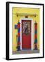 Colourful, Ornate Traditional Doorway and Striped Mooring Posts in the Town of Burano, Venice-Cahir Davitt-Framed Photographic Print