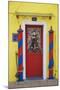 Colourful, Ornate Traditional Doorway and Striped Mooring Posts in the Town of Burano, Venice-Cahir Davitt-Mounted Photographic Print