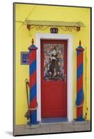 Colourful, Ornate Traditional Doorway and Striped Mooring Posts in the Town of Burano, Venice-Cahir Davitt-Mounted Photographic Print