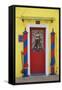 Colourful, Ornate Traditional Doorway and Striped Mooring Posts in the Town of Burano, Venice-Cahir Davitt-Framed Stretched Canvas