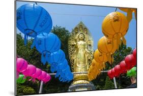 Colourful Paper Lanterns in Front of a Golden Buddha in the Fortress of Suwon-Michael-Mounted Photographic Print