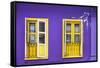 Colourful Purple Painted House and Yellow Window Detail on Tanjong Pagar Road, Singapore.-Cahir Davitt-Framed Stretched Canvas