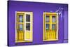 Colourful Purple Painted House and Yellow Window Detail on Tanjong Pagar Road, Singapore.-Cahir Davitt-Stretched Canvas