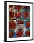 Colourful Red Chillies on Blue Plates on a Market Stall in Kuching, Sarawakn Borneo-Annie Owen-Framed Photographic Print